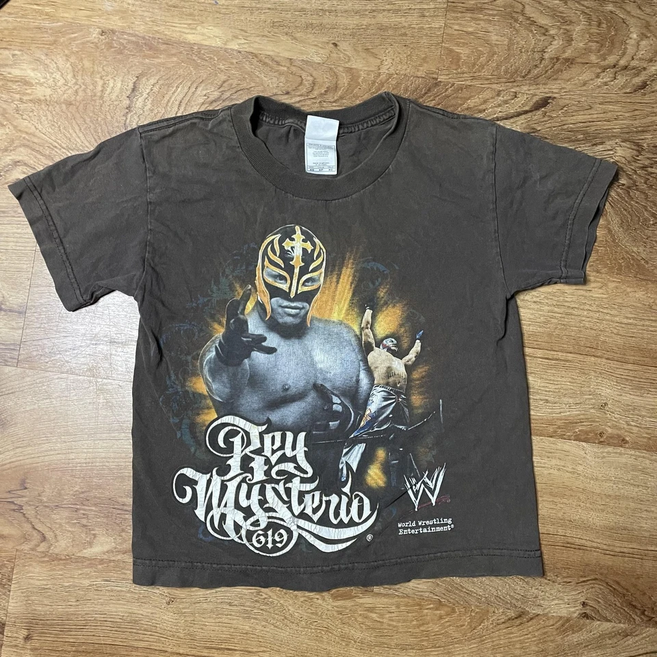 Rey Mysterio WWE 619 Shirt Youth XS Brown Graphic Tee Alstyle AAA Kids Wrestling - Image 2 of 4