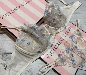 Victoria&rsquo;s Secret Wicked Wildflower Embroidery Unlined Bra Brazilian Set White