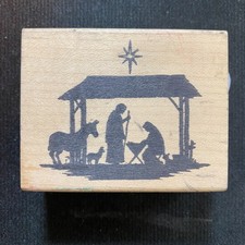 Nativity Rubber Stamps Christmas Card Background Traditional Stained Glass look