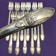 12 Pc Set FIRST LOVE Silverplated COCKTAIL / SEAFOOD FORKS 1847 Rogers Bros