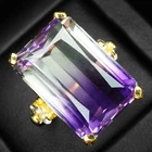 Luxurious Bi Color Ametrine 23Ct 925 Sterling Silver 24K Gold Rings Size 6.5