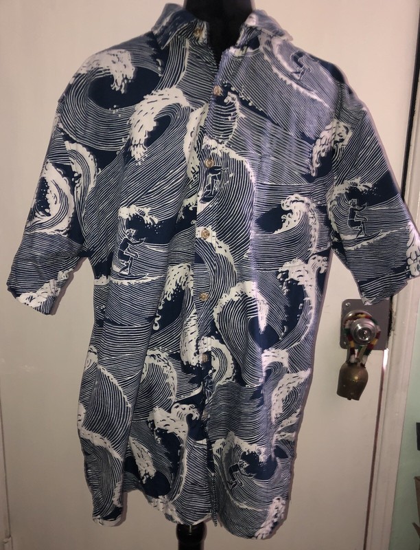 COOKE STREET Shirt Hawaiian Surfer Ocean Wave Print Blue White Men’s Size L