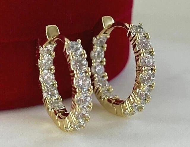 Huggie Hoop Earrings 2Ct Round Cut Lab Created Diamond 14K Yellow Gold Plated - Image 4 of 4