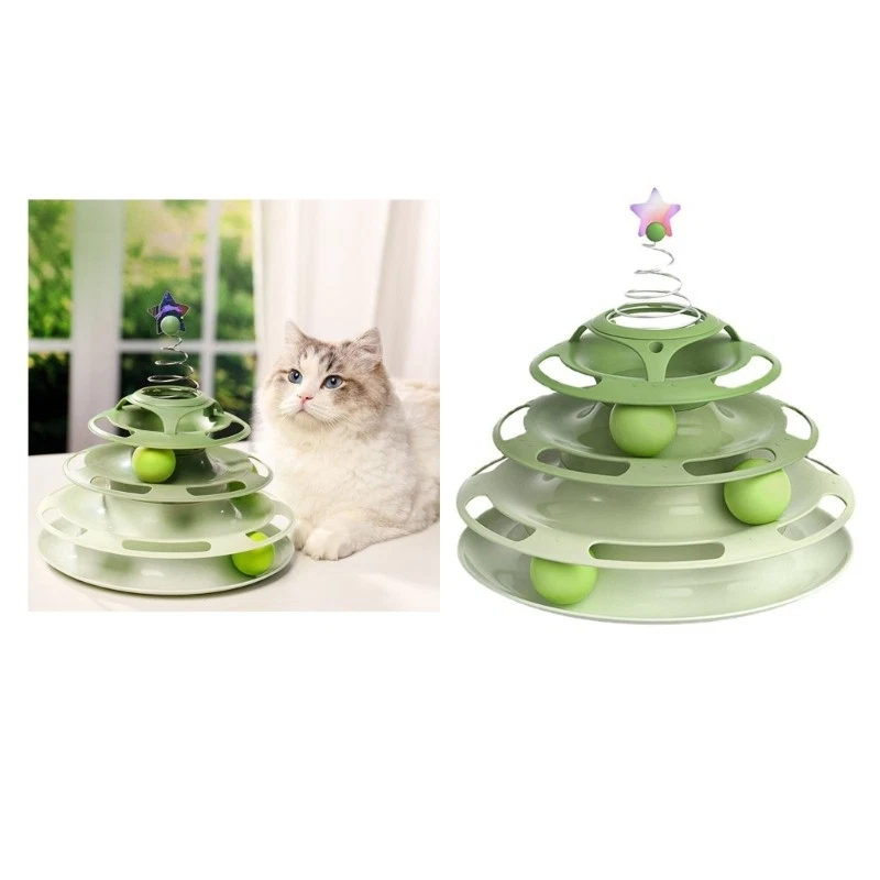 Cat Toy for Indoor Cats Interactive Roller Tracks Tower Turntable Ball Toy