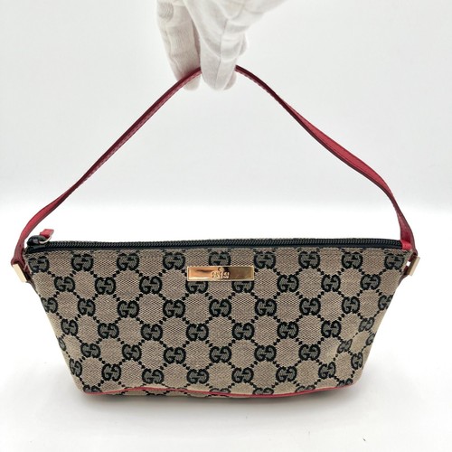 Used a few times GUCCI GG Canvas Gold Hardware Accessory Pouch Handbag Red 039 1