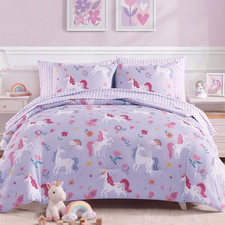 Unicorn Twin Comforter Set - 5 Piece Kids Bedding Set for All Seasons