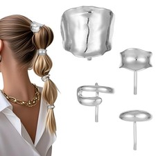 4 Pcs Hair Cuffs for Ponytails, Silver Clips Metal Long High