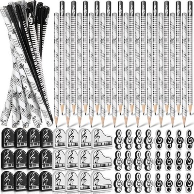 96 Pcs Music Pencils Music Note Pencil and Erasers Piano Recital Gifts Wood P...