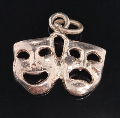 Sterling Silver THEATRE COMEDY AND TRAGEDY MASK Charm Pendant Vintage 925