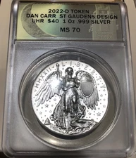 Carr 2022-D St. Gaudens Design UHR $40, .999 Silver Token, MS70