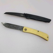 Case XX 3137 CV Sodbuster Jr. Yellow Knife & CRKT Folding Pocketknife Lot USA