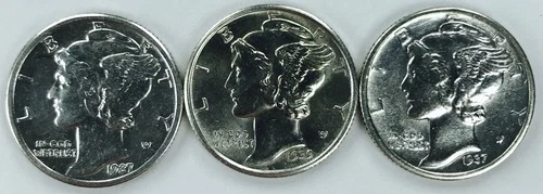 MIXED DATE MERCURY DIME LOT! MS++! 3 TOTAL COINS! EXEMPLARY! CRAZY! NR #P2142