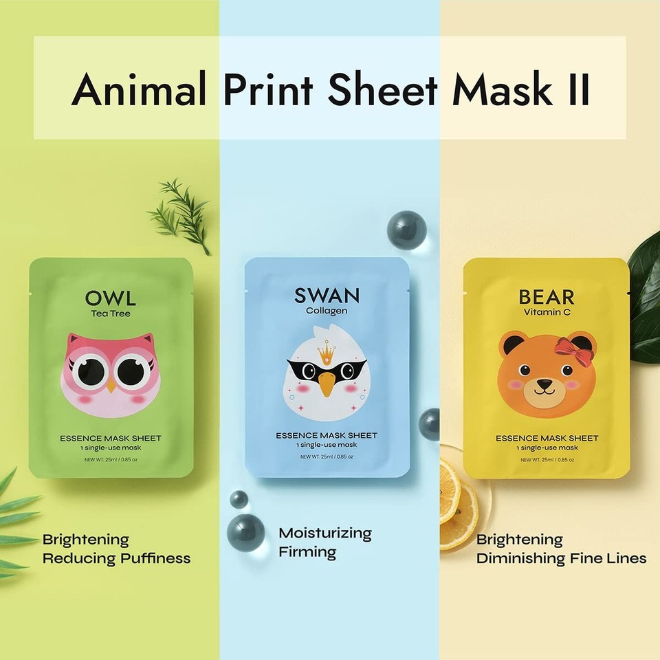 e5-animal-print-sheet-mask-bear-owl-swan-12-pcs-bear-swan-ebay