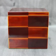 Echizen Lacquerware Wooden Bento Jubako Three Tier Box Ichimatsu Byakud Japanes