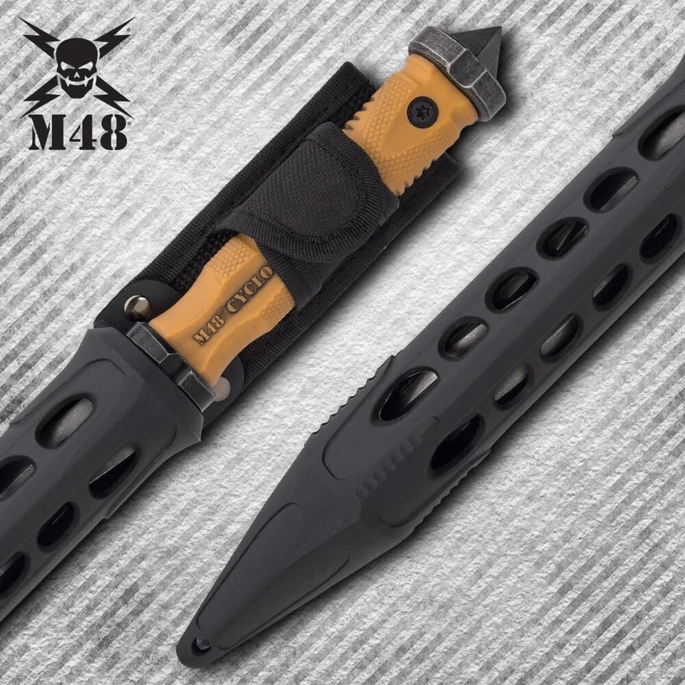 Cuchillo de hoja fija en espiral bronceado cicatrizado de batalla M48 | Funda de cinturón Vortec | 13 1/2" Foto 4 de 4