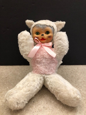 Rushton Star Creations 1950s Plush Rubber Face Blinking Sleepy Green Eyes cat