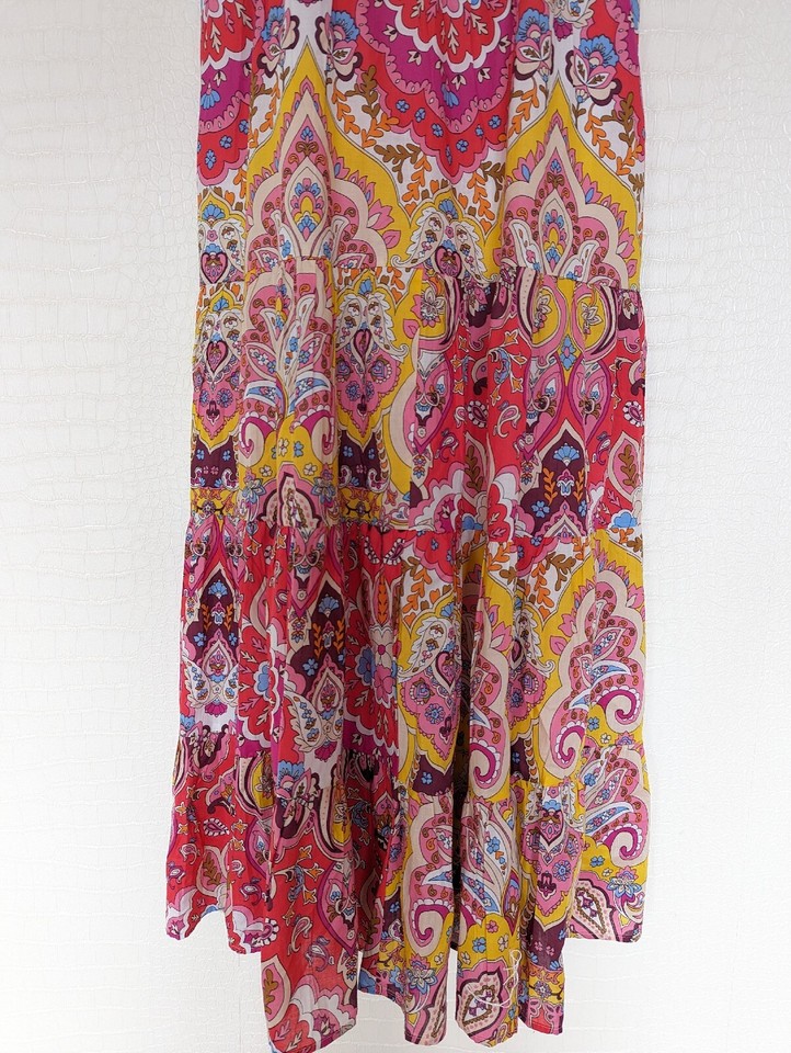 Ladies Vintage Style Maxi Midi Dress Paisley Multi Tiered Boho Hippy