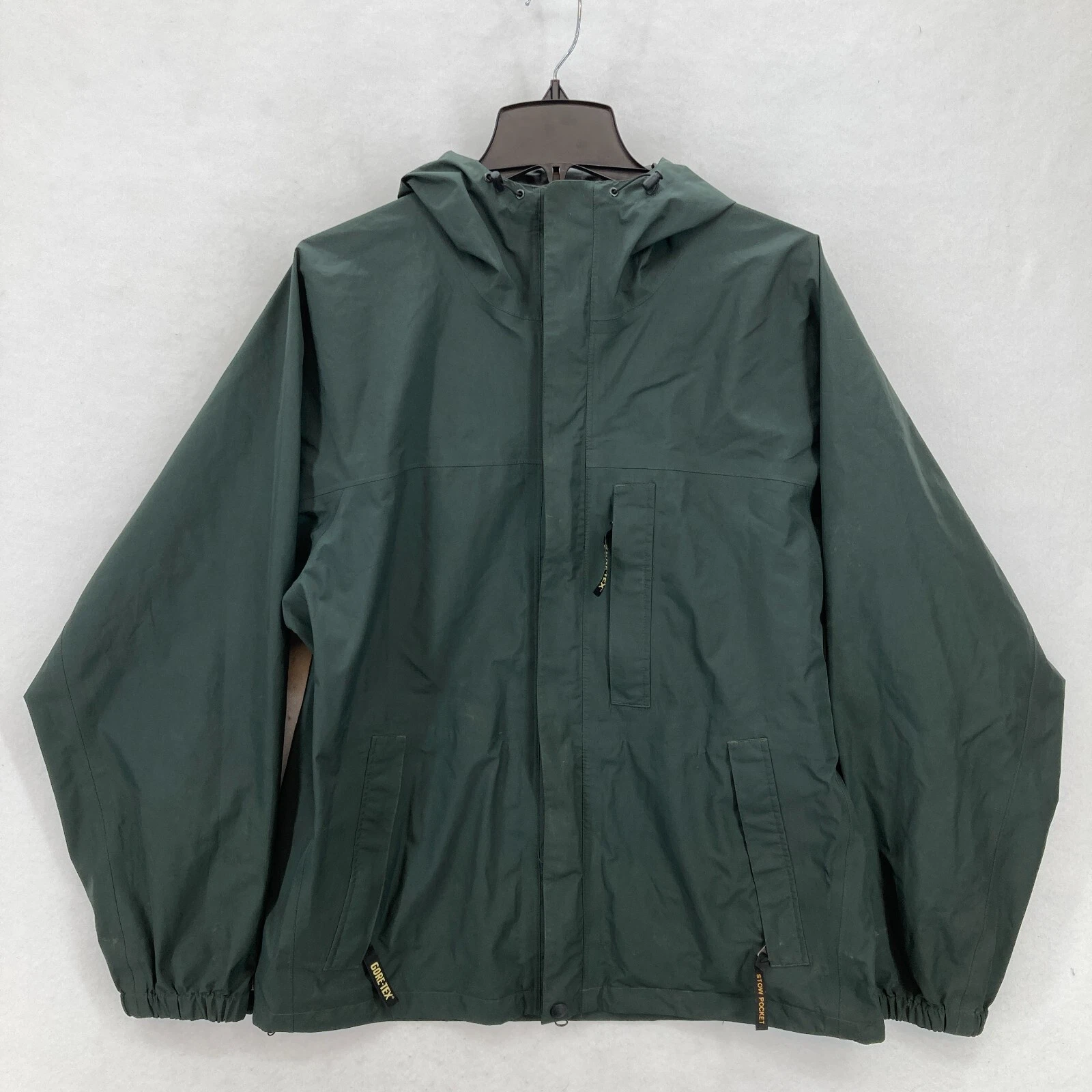 Bass Pro Shops Gore Tex Jacket Mens Medium Green Water Resistant Full Zip Hooded