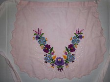 Vintage Mexican Floral Bouquet Embroidered Pink Cotton Apron Handmade