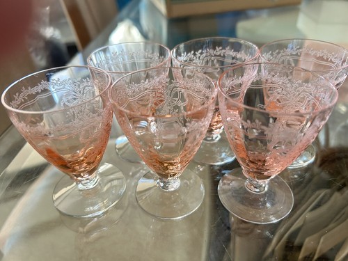 6 Rose Pink Fostoria 5098 June Bar Tumblers Shot Glasses - Picture 1 of 6