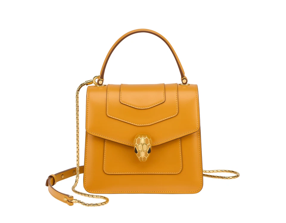 Bvlgari Serpenti Forever Top Handle Crossbody Leather Bag Safron Yellow £2730 UK — 第 2/4 张图片