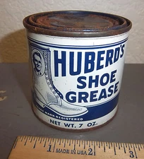 Vintage Huberds shoe grease 7 oz tin, partially full, great graphics & colors