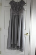 Grey Sheer & Crochet Top Round Neck Gown NWOT Large 2 Layer Gown Dress Formal