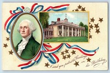 Birthday Postcard Greetings George Washington House Stars Embossed Clapsaddle