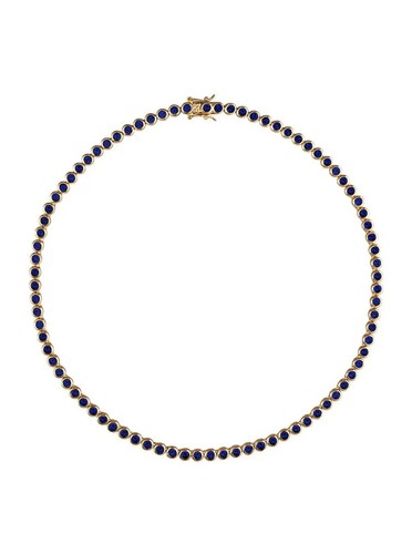 Certified Dainty Women 18 Inch Necklace For Her 10k Yellow Gold Natural Sapphire - Picture 4 of 10