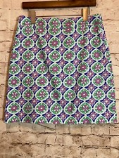 Talbots Skirt Women 4 A Line Navy Purple Floral Medallions Lined Zip Cotton