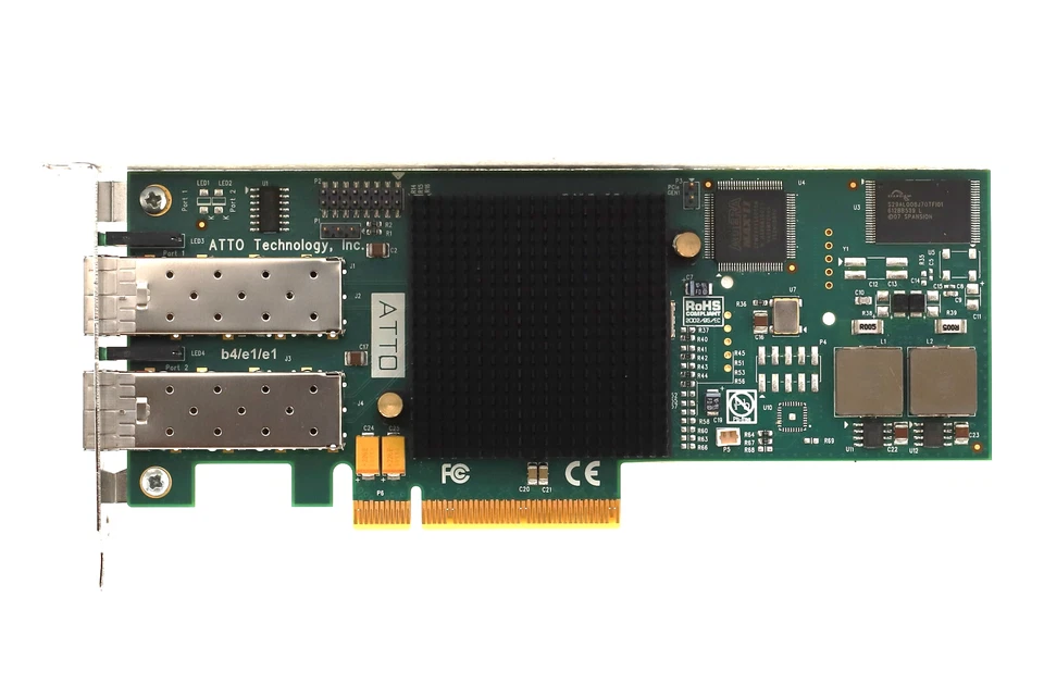 ATTO FC82EN Dual-Port 8GbE SFP PCIe Network Adapter P/N: 0231-PCBX-001 Tested - Image 2 of 4