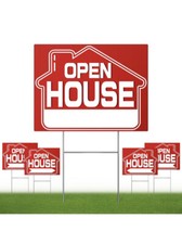 Open House Real Estate Signs   5 Double Sided Red Property Yard Sign With Stakes