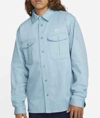 NIKE SB WOVEN SKATE LONG-SLEEVE BUTTON UP SHIRT BLUE DQ6287