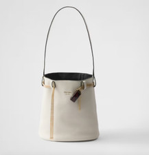 PRADA Cream Buckle Leather Bucket Bag w/ Gold Jewelled Belt £3150 Current Season