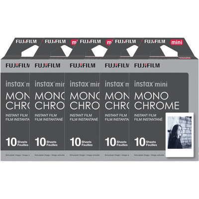 50 Prints Fujifilm instax mini Monochrome B&W Instant Film fits all mini cameras