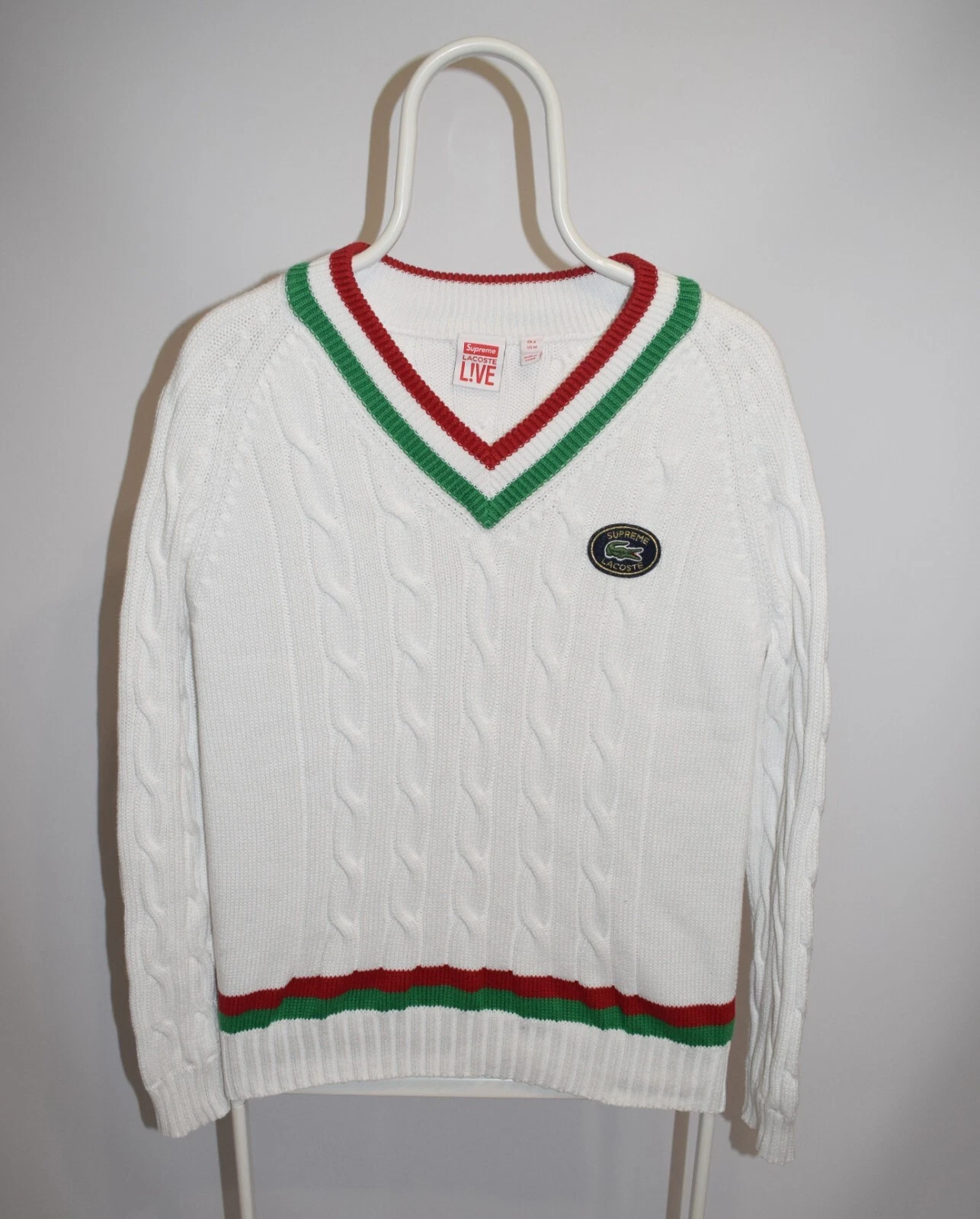 Pull de tennis Supreme Lacoste SS17 tricoté coton blanc homme taille moyenne