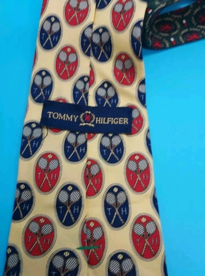 TOMMY HILFIGER TIES • Golf & Tennis Themes Designer 100% Silk Italy/USA Classic - Image 3 of 4