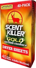 40 Pack Scent Killer Gold Autumn Formula Dryer Sheets for Hunting Clothes