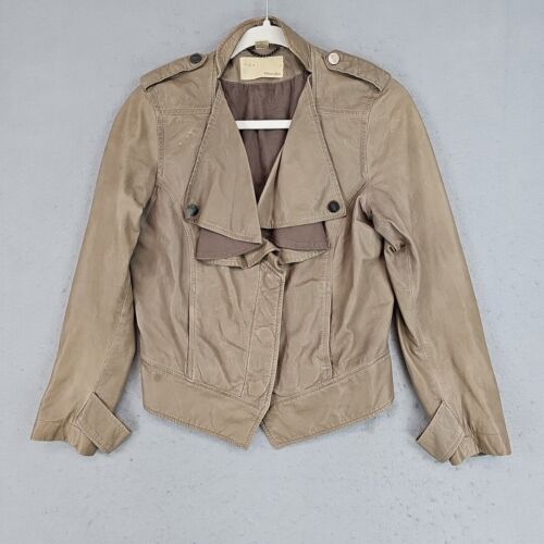 Vintage Y2K William Rast Leather Moto Jacket Womens Size S Brown Early 2000s