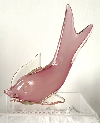GROß Vintage Murano gefasst rosa Opalglas Fisch von Seguso oder Oball makellos