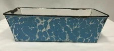 Vintage Blue and White Swirl Graniteware Rectangle Bread Loaf Pan Old Original