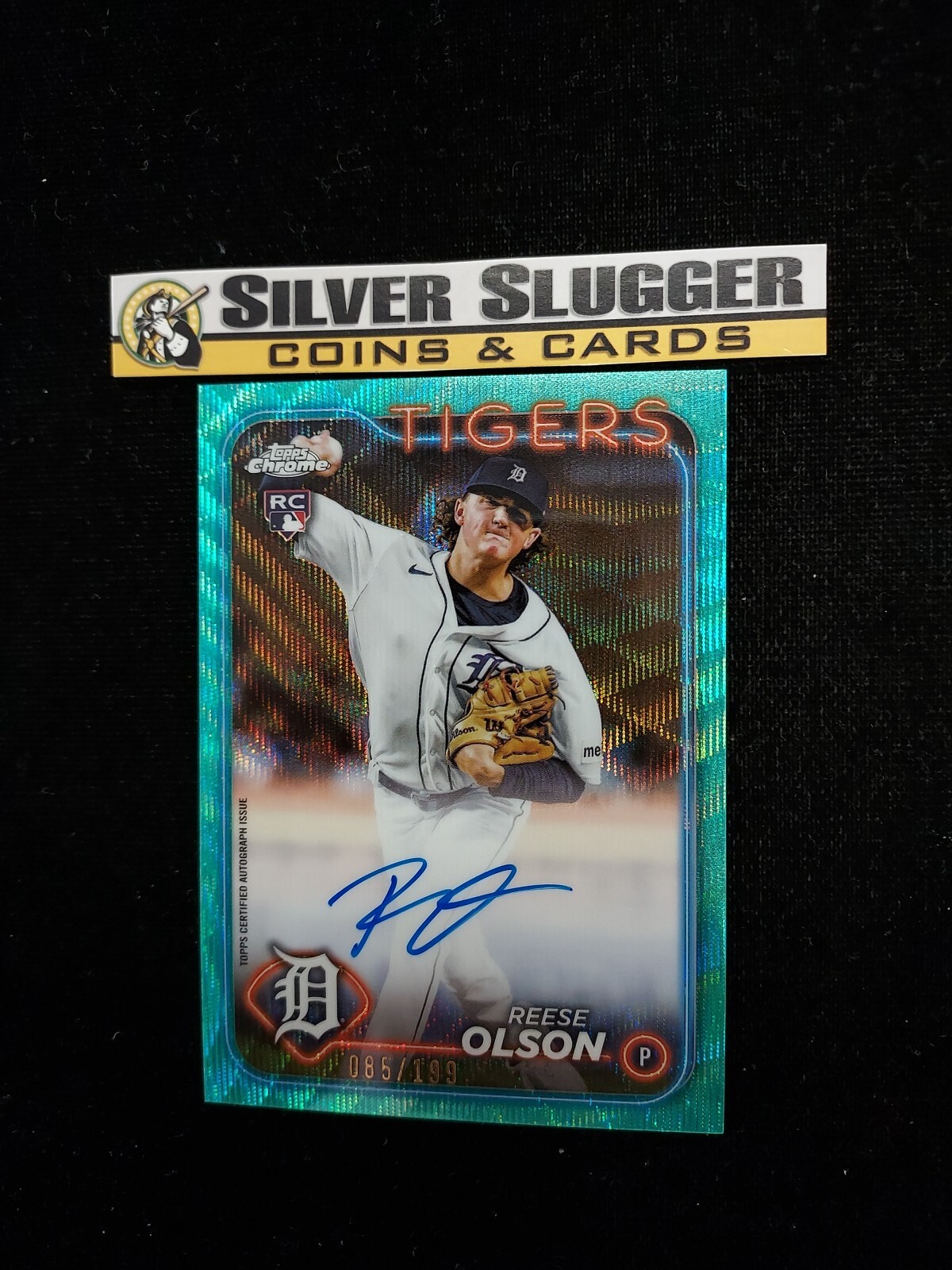 2024 Reese Olson Topps Chrome Auto Aqua Teal Wave Refractor /199 #RA-RO RC Tiger