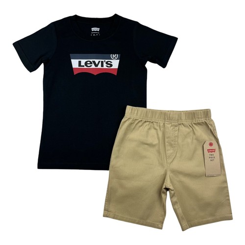 Levi's Boys Shorts & T-Shirt Outfit Set Size 4-7 Blue/Black/Beige Casual Stylish - Picture 3 of 14