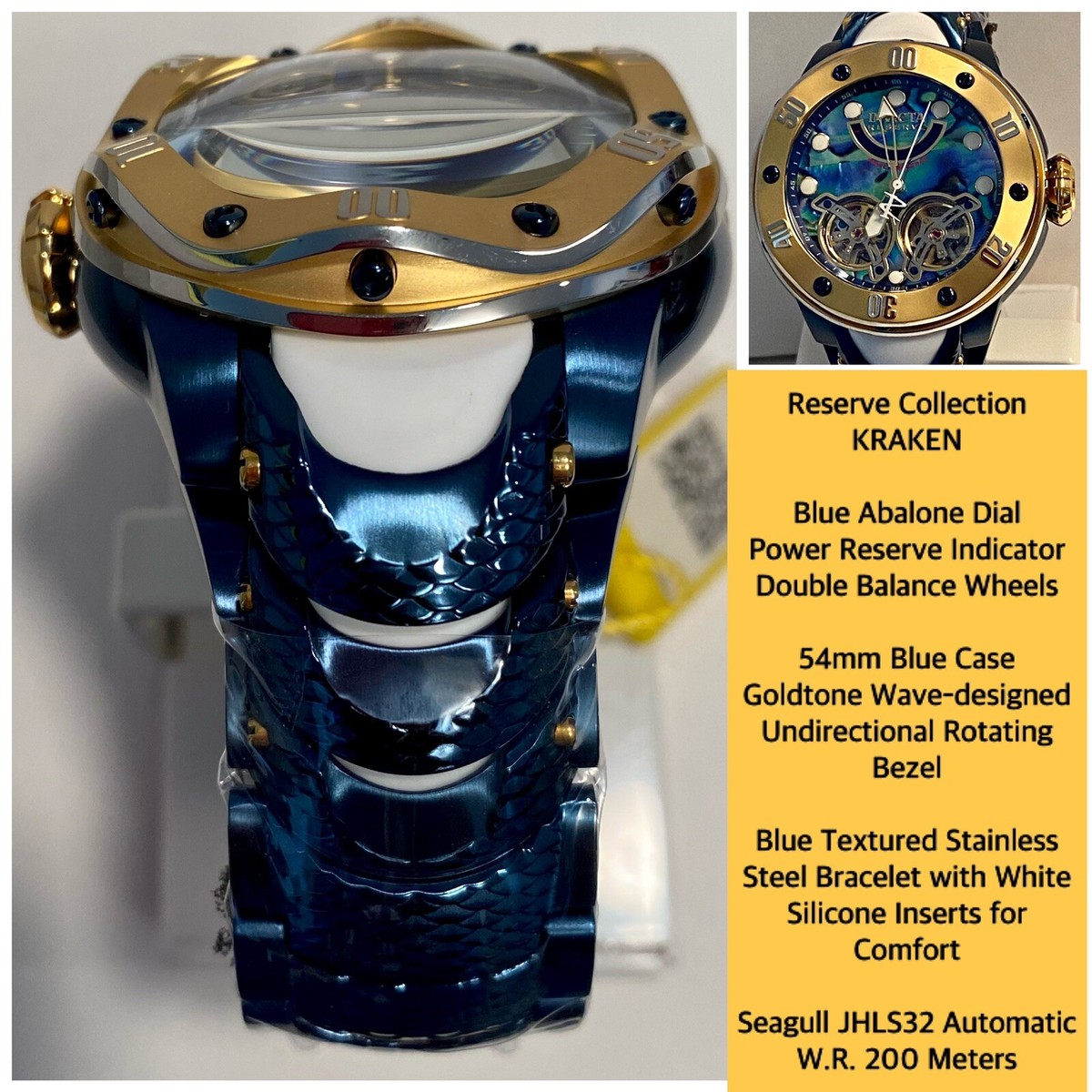 54mm Auto | Blue Abalone Dial & Bracelet | Power Reserve KRAKEN 