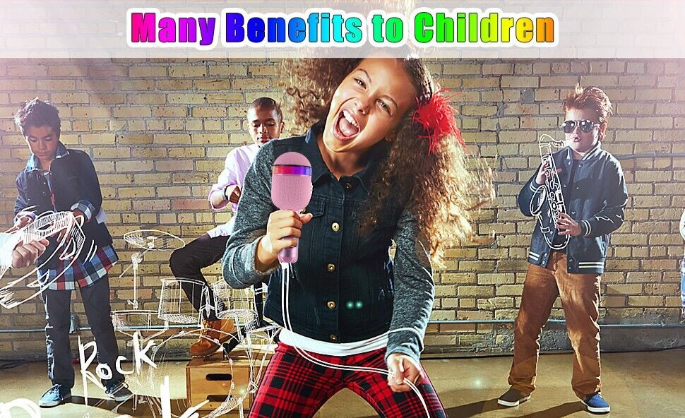 Pink Wireless Bluetooth Karaoke Microphone Handheld Machine Recording For Kids