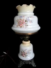 Vintage 17"Pink/Blue Floral Milk Glass Hurricane Parlor Lamp 3-Way Light