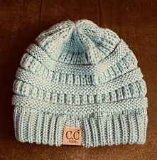 C.C Kids Children's Winter Knit Plain Skull Cap Yarn Beanie Hat Light Blue