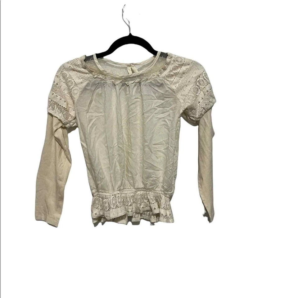 Jak & Peppar Long Sleeve Boho Crochet Lace Off-White Cream Peplum Top SZ 14 - Image 2 of 4