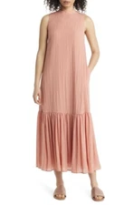 NORDSTROM Sleeveless Seersucker Maxi Shift Dress Pink With Pockets Women Small