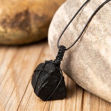 Black Tourmaline Raw Stone Necklace Women Men Healing Crystal Pendant Necklace